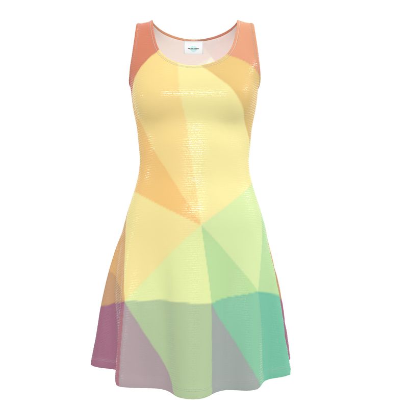 Stained Glass Window - Multi Coloured Crush Velour - Stretchy & Shimmery Chain Jersey - Lightweight & Breathable A-Line Skater Dress