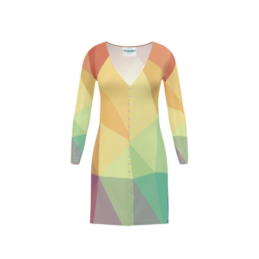 Stained Glass Window - Multi Coloured V-Neck, Button Through Top To Bottom Ladies Cardigan