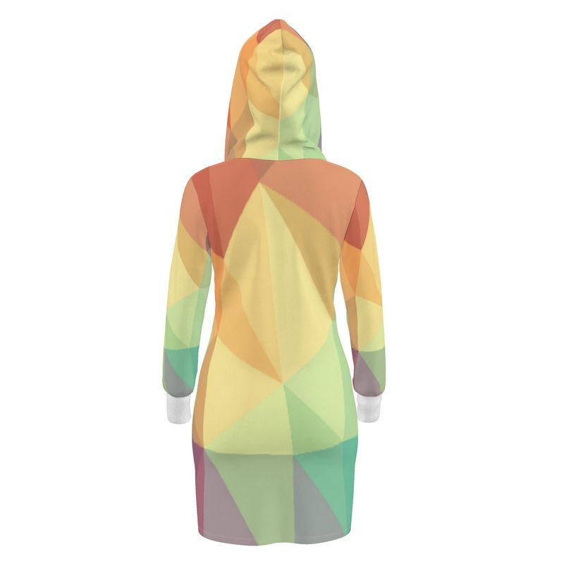 Stained Glass Window - Multi Coloured Kangaroo Front Pocket, Mini Dress With Long Sleeves, Hooded Dress With Drawstring, Rox Sports Or Ponte Jersey Hoodie Dress