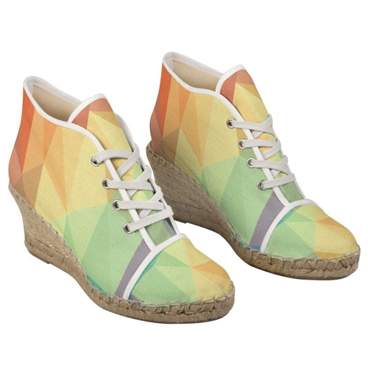 Stained Glass Window - Multi Coloured Perfect For Standing Out In The Summer, Stylish Handmade Ladies Wedge Espadrilles