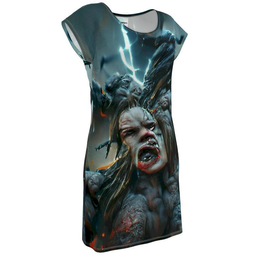 Wrath 10 - Dark Blue, Grey & Red Easily Transform From Casual To Smart, Full Print Ladies Tunic T-Shirt