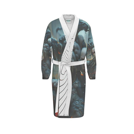 Wrath 10 - Dark Blue, Grey & Red Unisex Fire-Rated Fabric Dressing Gown