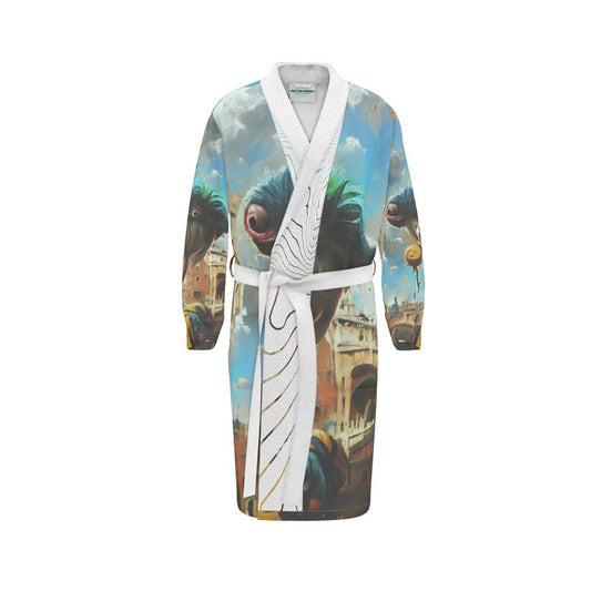 Flakey - Vibrant Blue, Beige & Orange Unisex Fire-Rated Fabric Dressing Gown