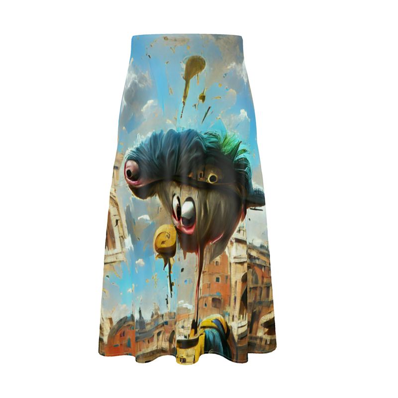 Flakey - Vibrant Blue, Beige & Orange Elasticated Waist, High Rise, A-line Shape, Luxurious Feel Premium Quality Midi Skirt