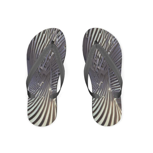 A Heavenly Cloud 2 - Black, Grey & White  Soft Plastic Straps, Covered With Poly-Satin, Sturdy Foam Base Flip Flops