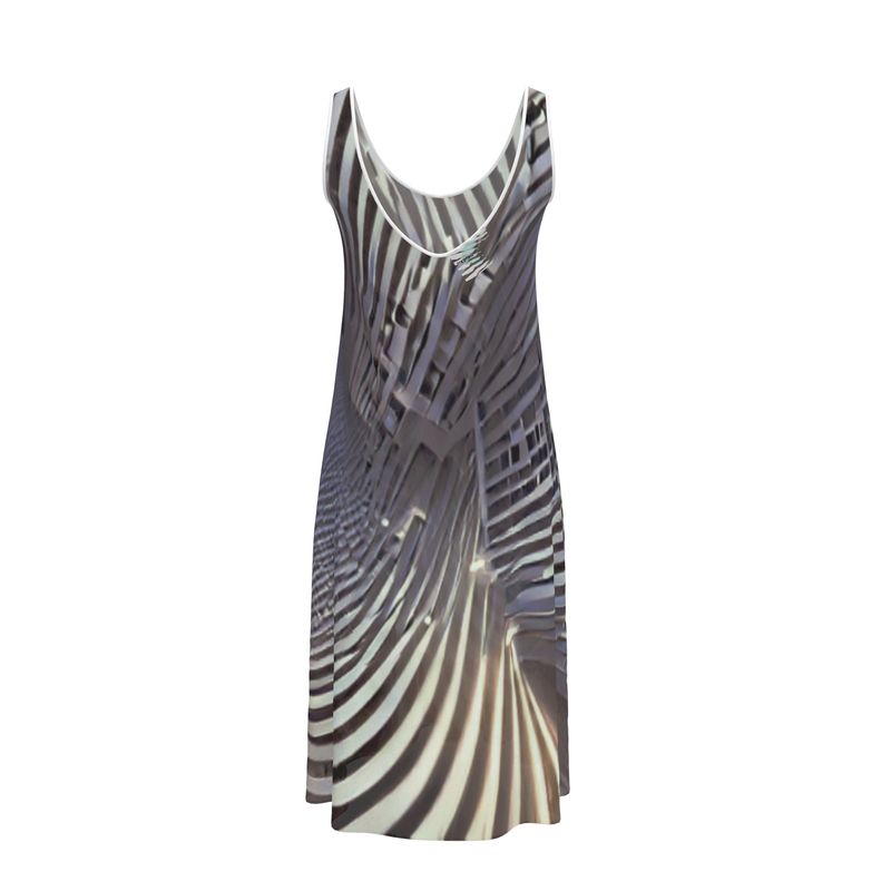 A Heavenly Cloud 2 - Black, Grey & White Sleeveless Cut, Relaxed Fit, Midi Length, Lowcut Back Sleeveless Midi Dress