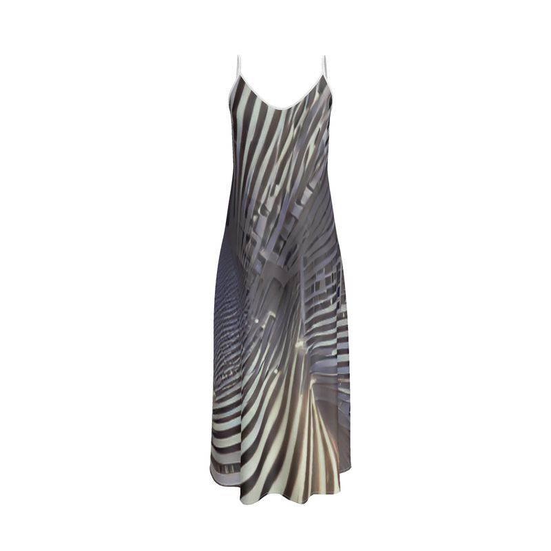 A Heavenly Cloud 2 - Black, Grey & White Tapered Waist, Flared Bottom Slip Dress