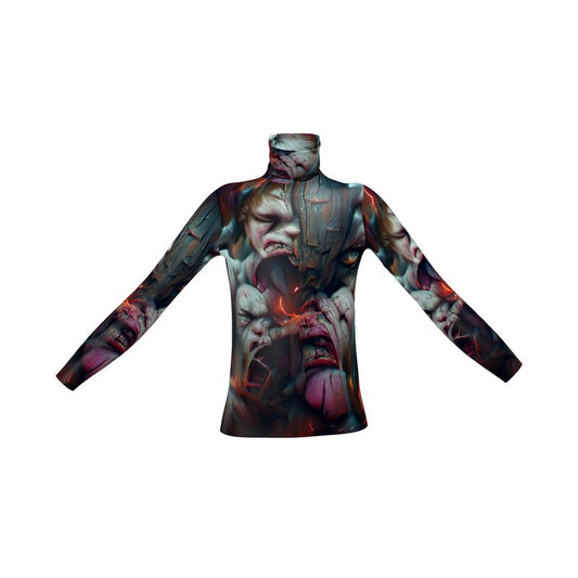 Torment 10 - Red, Grey & Pink Long Sleeves, Men's Slim Fit Roll Neck