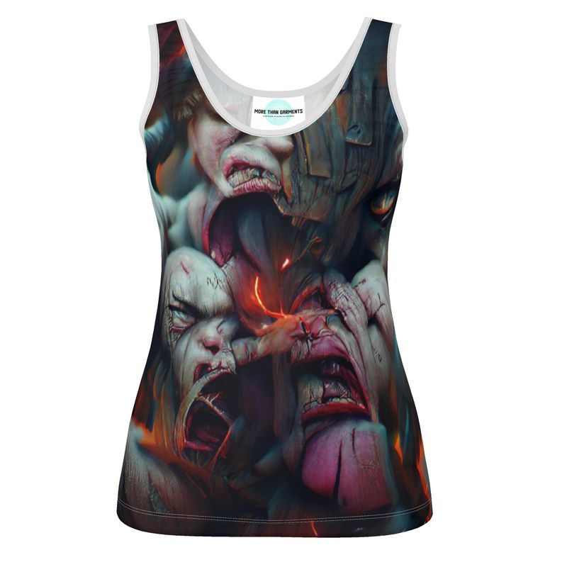 Torment 10 - Red, Grey & Pink Scoop Neck, Higher At The Back Ladies Vest Top