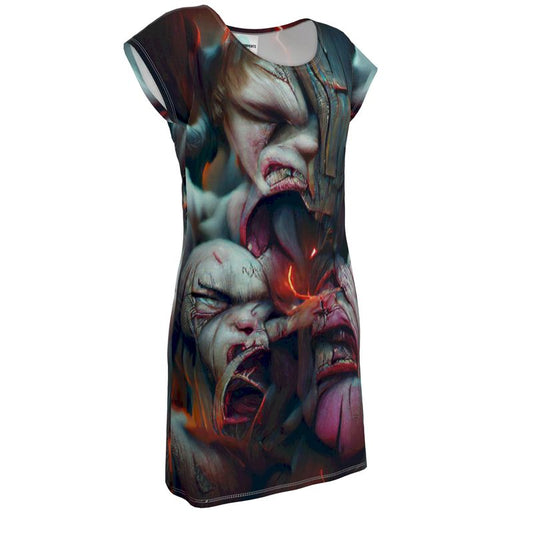 Torment 10 - Red, Grey & Pink Easily Transform From Casual To Smart, Full Print Ladies Tunic T-Shirt