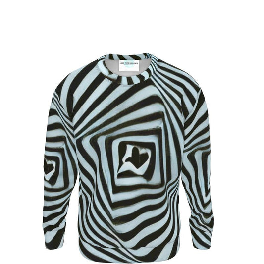 2 Caring - Black & Light Blue Stripes Unisex Design, Ribbed Neck, Cuffs And Hem, Relaxed Fit Sweatshirt