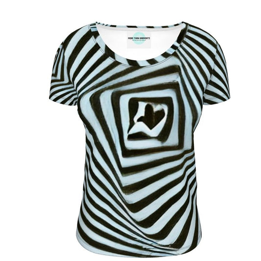 2 Caring - Black & Light Blue Stripes Soft And Durable Fabric, Flattering, Relaxed Shape, Ladies Scoop Neck T-Shirt