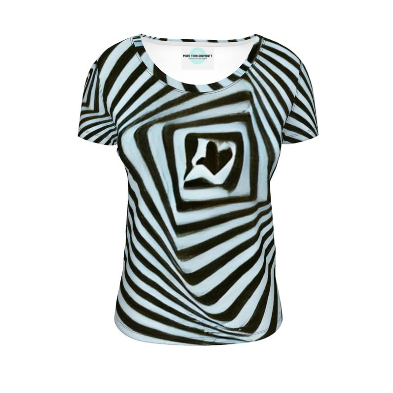 2 Caring - Black & Light Blue Stripes Soft And Durable Fabric, Flattering, Relaxed Shape, Ladies Scoop Neck T-Shirt