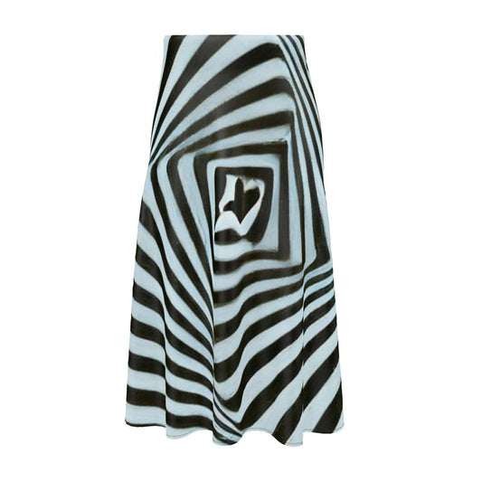2 Caring - Black & Light Blue Stripes Elasticated Waist, High Rise, A-line Shape, Luxurious Feel Premium Quality Midi Skirt