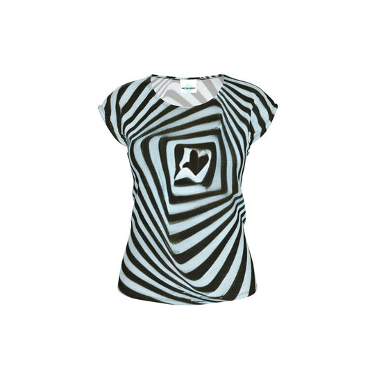 2 Caring - Black & Light Blue Stripes Ideal For Special Occasions, Comfortable Stretchy Fabric, Relaxed Fit, Ladies Loose Fit T-Shirt