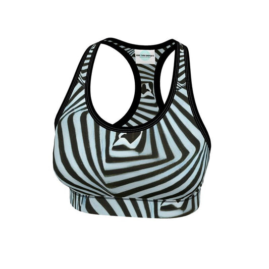 2 Caring - Black & Light Blue Stripes Binding And Elastic, Light Support For Low-Impact Exercise, Flex Sport Lycra Fabric Sports Bra