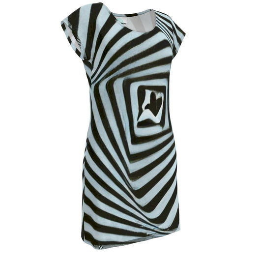 2 Caring - Black & Light Blue Stripes Easily Transform From Casual To Smart, Full Print Ladies Tunic T-Shirt