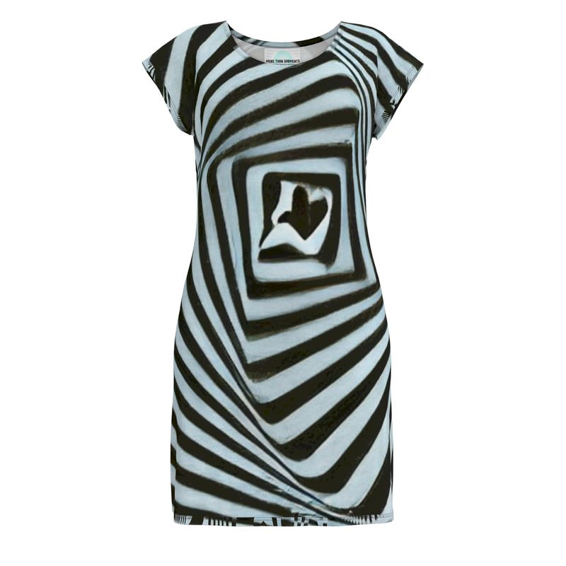 2 Caring - Black & Light Blue Stripes Easily Transform From Casual To Smart, Full Print Ladies Tunic T-Shirt