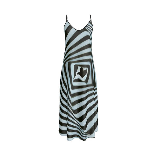 2 Caring - Black & Light Blue Stripes Tapered Waist, Flared Bottom Slip Dress