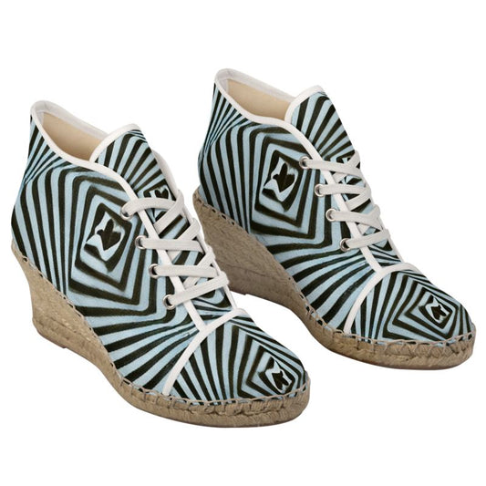 2 Caring - Black & Light Blue Stripes Perfect For Standing Out In The Summer, Stylish Handmade Ladies Wedge Espadrilles