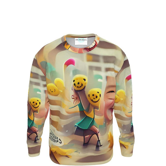 Cheerfulness - Beige & Yellow Unisex Design, Ribbed Neck, Cuffs And Hem, Relaxed Fit Sweatshirt