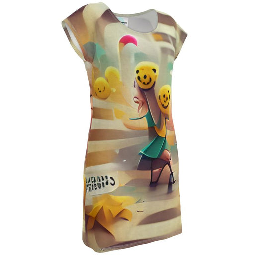 Cheerfulness - Beige & Yellow Easily Transform From Casual To Smart, Full Print Ladies Tunic T-Shirt