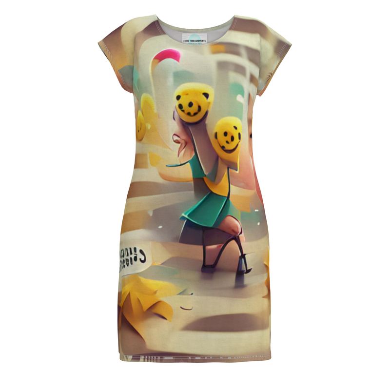 Cheerfulness - Beige & Yellow Easily Transform From Casual To Smart, Full Print Ladies Tunic T-Shirt