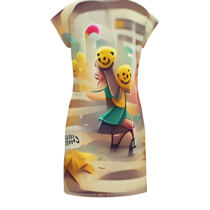 Cheerfulness - Beige & Yellow Easily Transform From Casual To Smart, Full Print Ladies Tunic T-Shirt