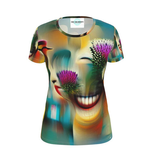 Delighted 8 - Yellow, Pink & Aqua Soft, Durable Fabric, Flattering Women's T-Shirt