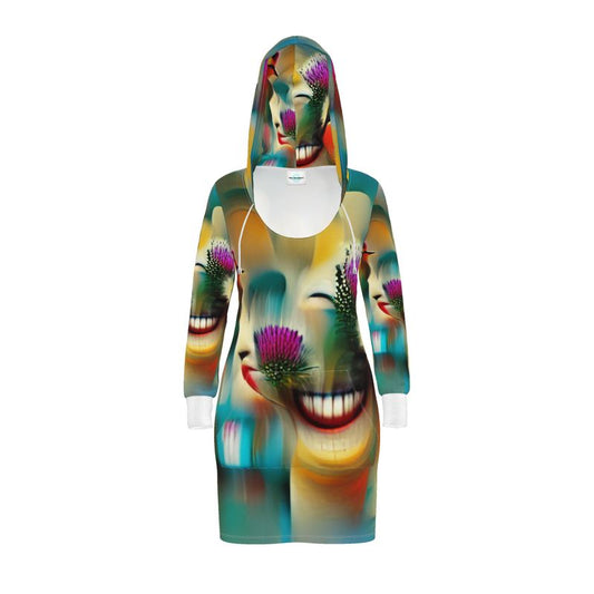 Delighted 8 - Yellow, Pink & Aqua Kangaroo Front Pocket, Mini Dress With Long Sleeves, Hooded Dress With Drawstring, Rox Sports Or Ponte Jersey Hoodie Dress