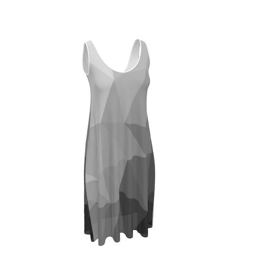 Black & White Stained Glass Window Sleeveless Cut, Relaxed Fit, Midi Length, Lowcut Back Sleeveless Midi Dress