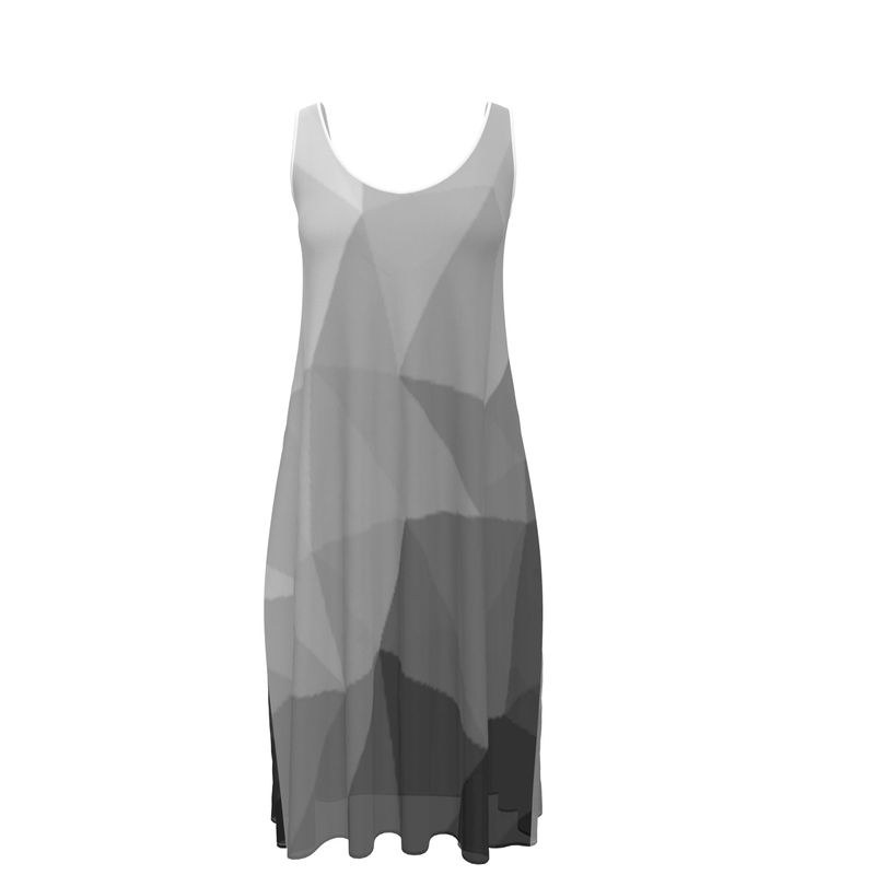 Black & White Stained Glass Window Sleeveless Cut, Relaxed Fit, Midi Length, Lowcut Back Sleeveless Midi Dress