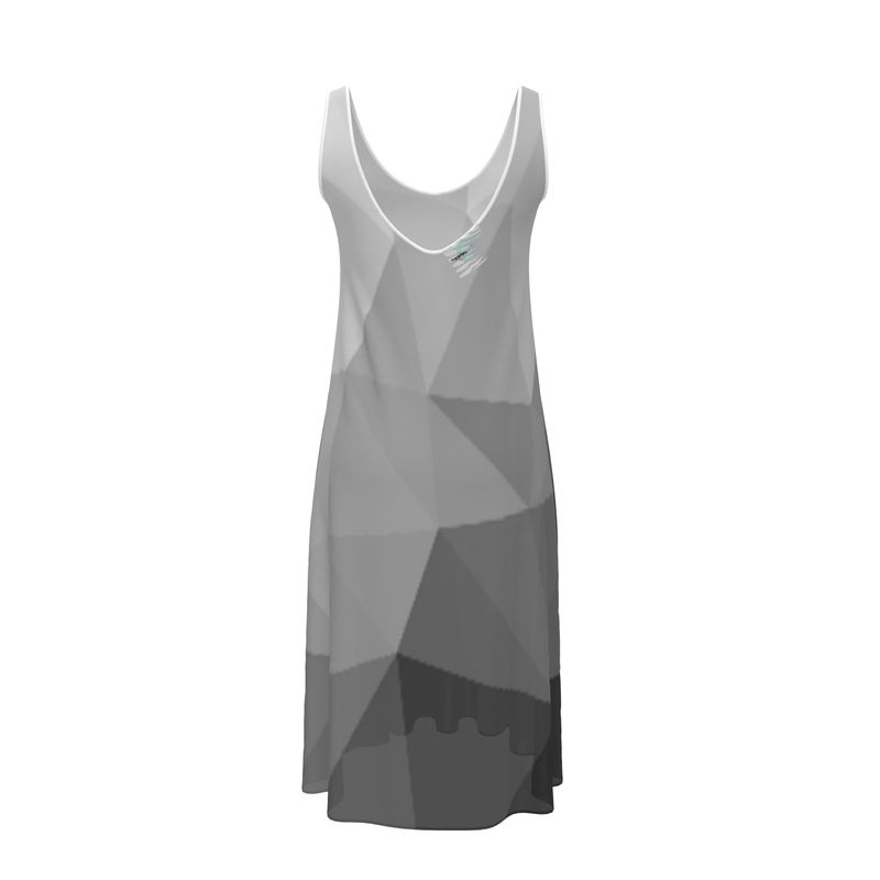 Black & White Stained Glass Window Sleeveless Cut, Relaxed Fit, Midi Length, Lowcut Back Sleeveless Midi Dress