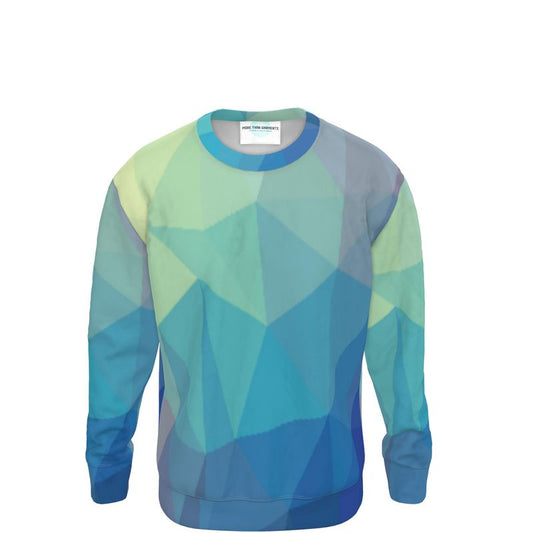 Blue & Green Glass Stained Window Unisex Design, Ribbed Neck, Cuffs And Hem, Relaxed Fit Sweatshirt